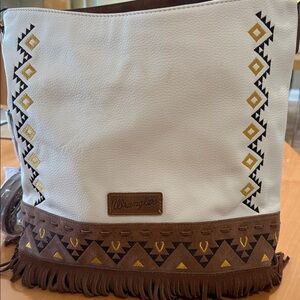 Wrangler White and Brown Fringe Shoulder Bag